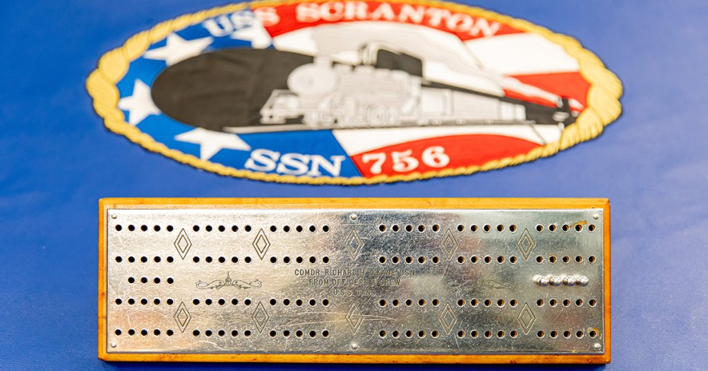 The O’Kane cribbage board is handed down to each oldest fast-attack submarine in the Pacific Fleet, in memory of Lt. Richard “Dick” O’Kane. Commander, Submarine Squadron 11 is home to four Los Angeles-class submarines, including Scranton, which are capable of supporting various missions, including: anti-submarine warfare; anti-ship warfare; strike warfare; and intelligence, surveillance, and reconnaissance.