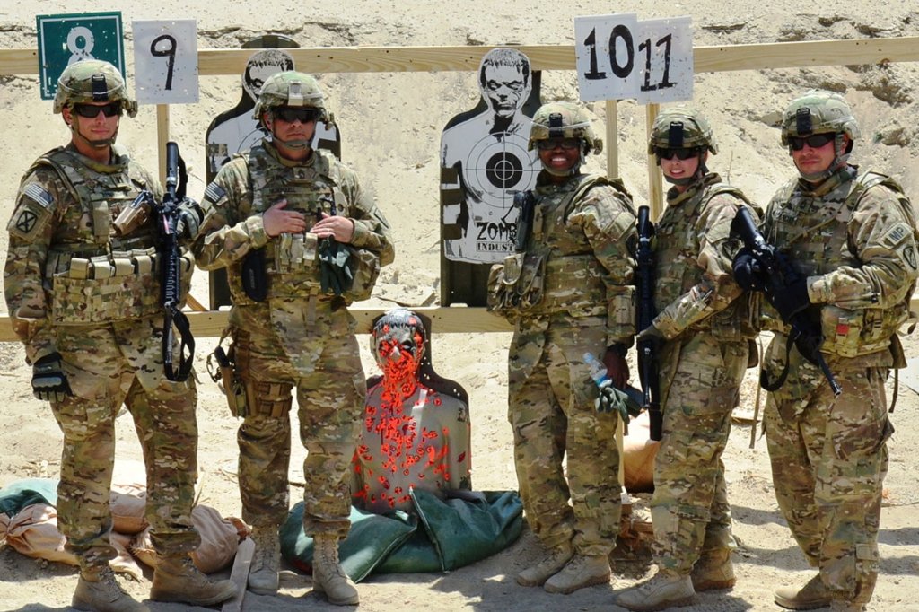 CAMP SABALU-HARRISON, Afghanistan " The winning team of the Zombie Range Competition was Team VIP, composed of (from the left) Capt. Brent Reno, Joint Visitors Bureau; Master Sgt. Thomas D. Niederquell, Office of the Inspector General; (Photo Credit: U.S. Army)