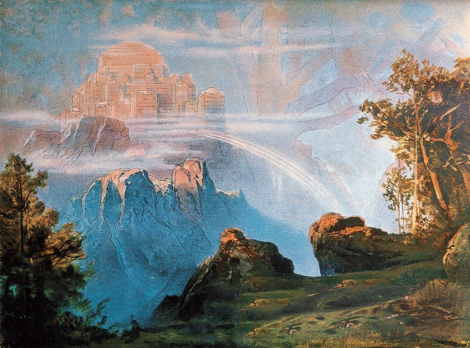 Max Bruckner (1836-1918), The Walhalla, backdrop for the scenic design of The Ring of the Nibelungs by Richard Wagner (1813-1883).