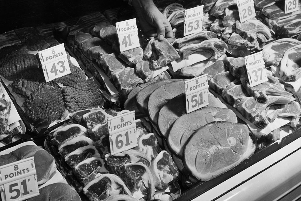 A wartime rationing meat case