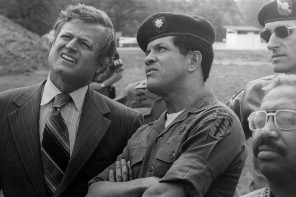 Sen. Ted Kennedy had a discussion with then-Maj. Paris Davis during a visit to Vietnam, circa late 1960s. (Davis Family/U.S. Army)