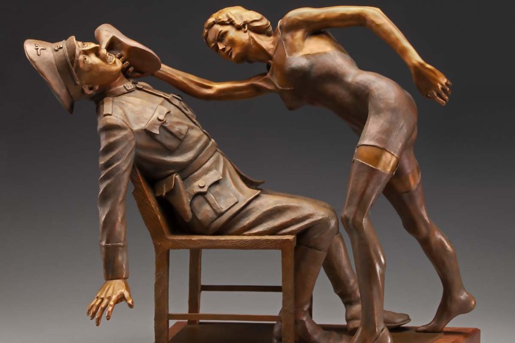 A suclpture of dancer franceska mann attacking a german officer
