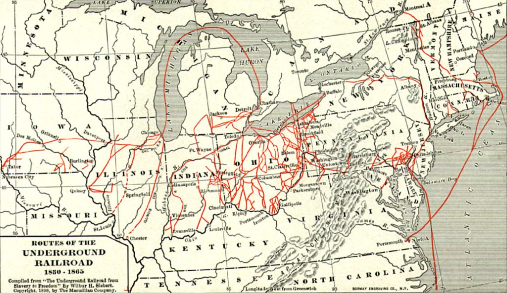 Map of the Underground Railroad. Tubman used the route which ran from Maryland to Wilmington, Delaware, then to Albany, New York. (American Civil War Museum)