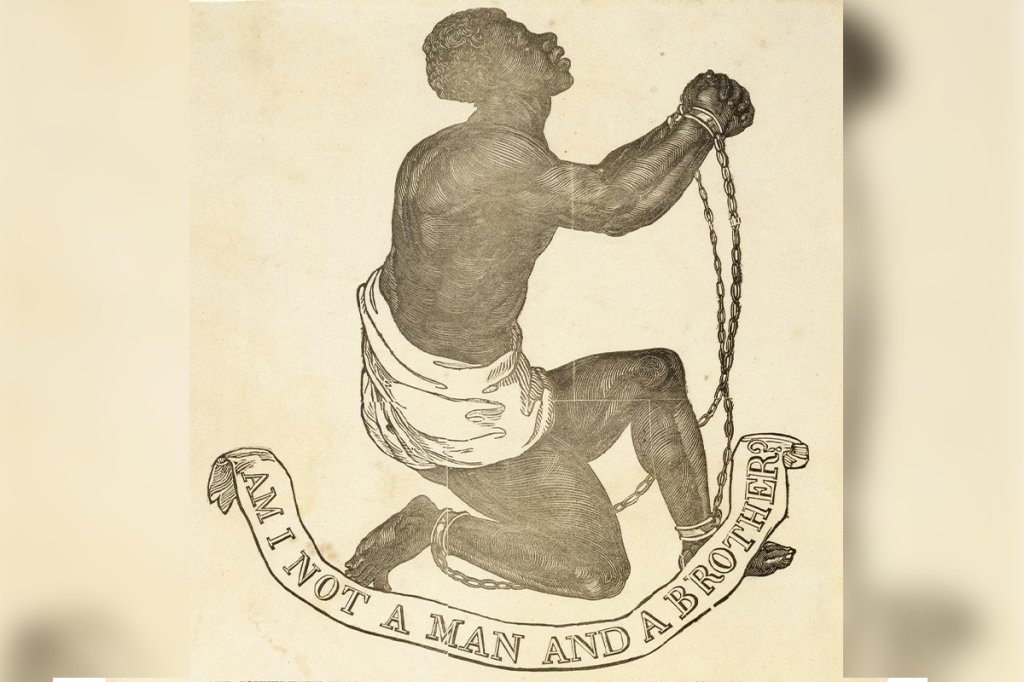 "Am I Not a Man and a Brother?" an abolition campaign by the American Anti-Slavery Office.