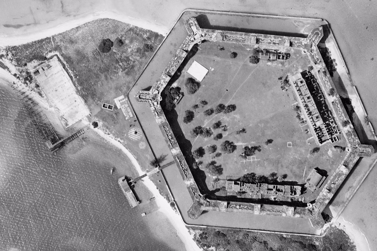 An aerial view of Fort Jefferson in the 1940s. (National Archives)