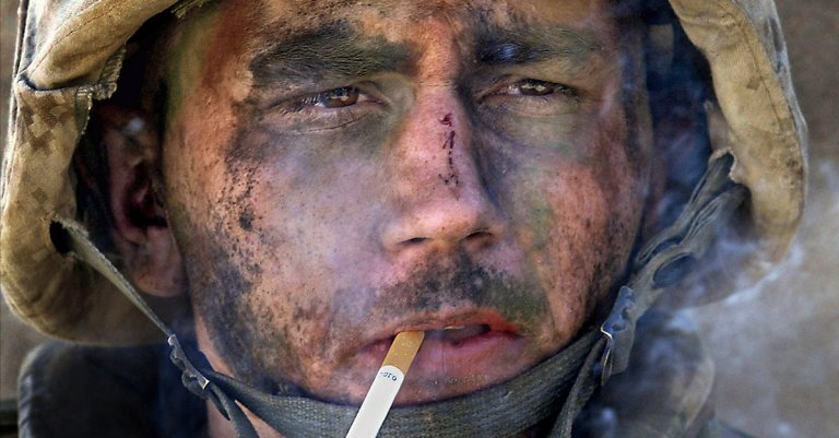 Lance Cpl. James Blake Miller on Nov. 9, 2004, as the Marines mounted an assault on the insurgent stronghold of Fallujah, Iraq. (Luis Sinco/Los Angeles Times via Getty Images)