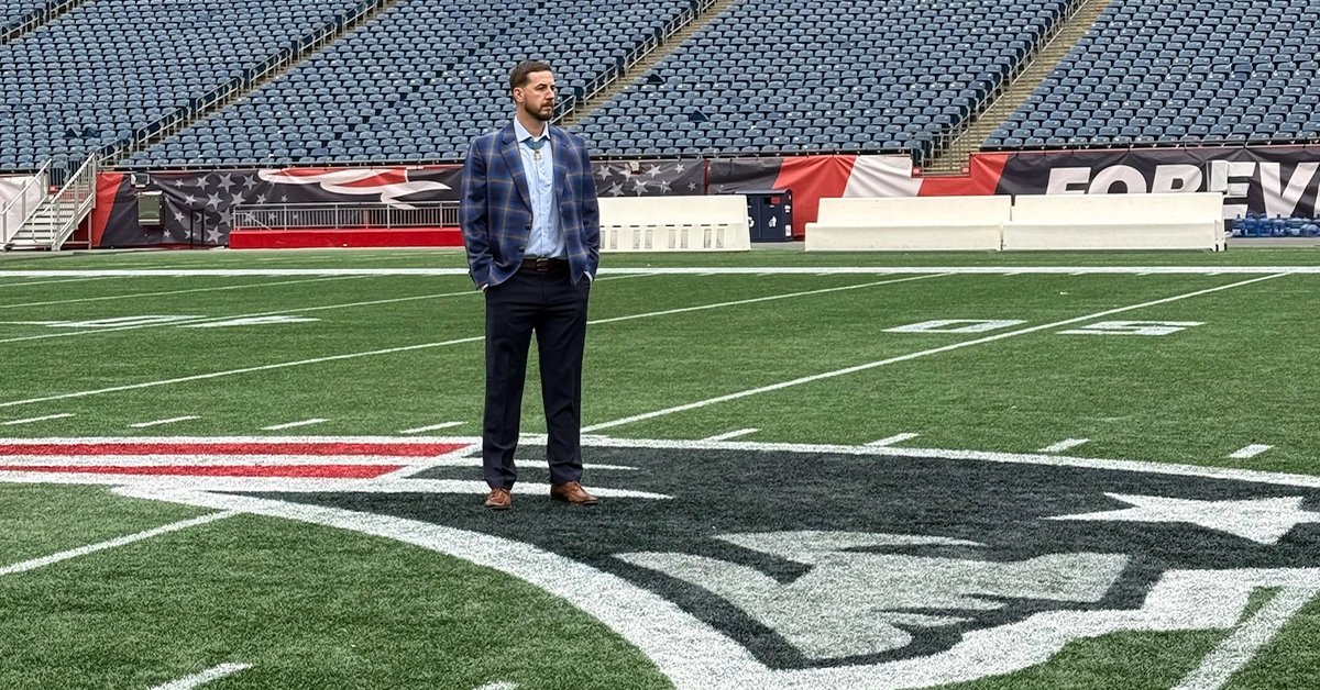 Medal of Honor recipient Ryan Pitts on the field at Gillette Stadium in Foxborough, Massachusetts. (Courtesy of CMOHS)