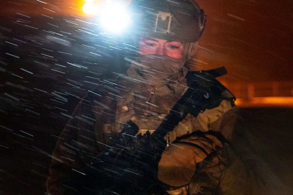 Airman 1st Class Leah Moreland, 90th Missile Security Forces Squadron missile security operator, responds to an alarm at a launch facility near Scottsbluff, Nebraska, Feb. 19, 2025. 90, 790, and 890 MSFS rotate tripping out to the missile field monthly to reside in a MAF for a week, ensuring the constant security and protection of the Minuteman III - one of the nation’s most powerful strategic assets. Their 24/7/365 vigilance guarantees the Minuteman III weapon system remains secure, operational, and ready at a moment’s notice to uphold the U.S. nuclear deterrence mission. (U.S. Air Force photo by Airman 1st Class Mattison Cole)