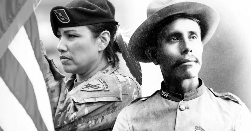 Misty Lakota (left) a member of the Oglala Sioux Tribe of the Pine Ridge Reservation and William Pollock was a Pawnee who volunteered during the Spanish-American War, serving with distinction alongside Theodore Roosevelt. (National Museum of the American Indian)