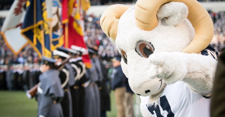 Bill the Goat, the U.S. Naval Academy mascot, poses for a photo at the Army-Navy football game. This is the 119th meeting between the U.S. Naval Academy Midshipmen and the U.S. Army Black Knights in which Navy has a 60-51-7 record all time. (U.S. Navy photo by Mass Communication Specialist 1st Class Sarah Villegas/Released)