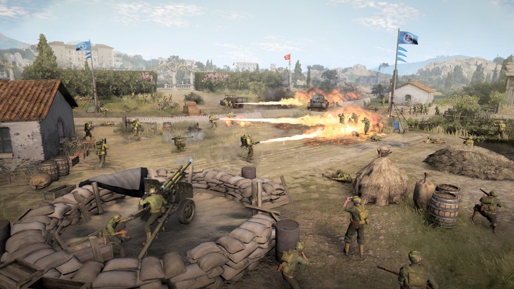 A screenshot shows two armies fight in the strategy game Company of Heroes 3