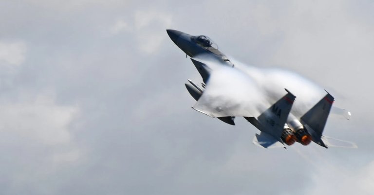 A U.S. Air Force F-15C Eagle, assigned to the 104th Fighter Wing, takes off June 3, 2022, at Barnes Air National Guard Base, Massachusetts. The 104FW is trained to provide around-the-clock Aerospace Control Alert, providing armed F-15 fighters ready to scramble in a moment’s notice to protect the northeast United States from any airborne threat. (U.S. Air National Guard photo by Staff Sgt. Hanna Smith)