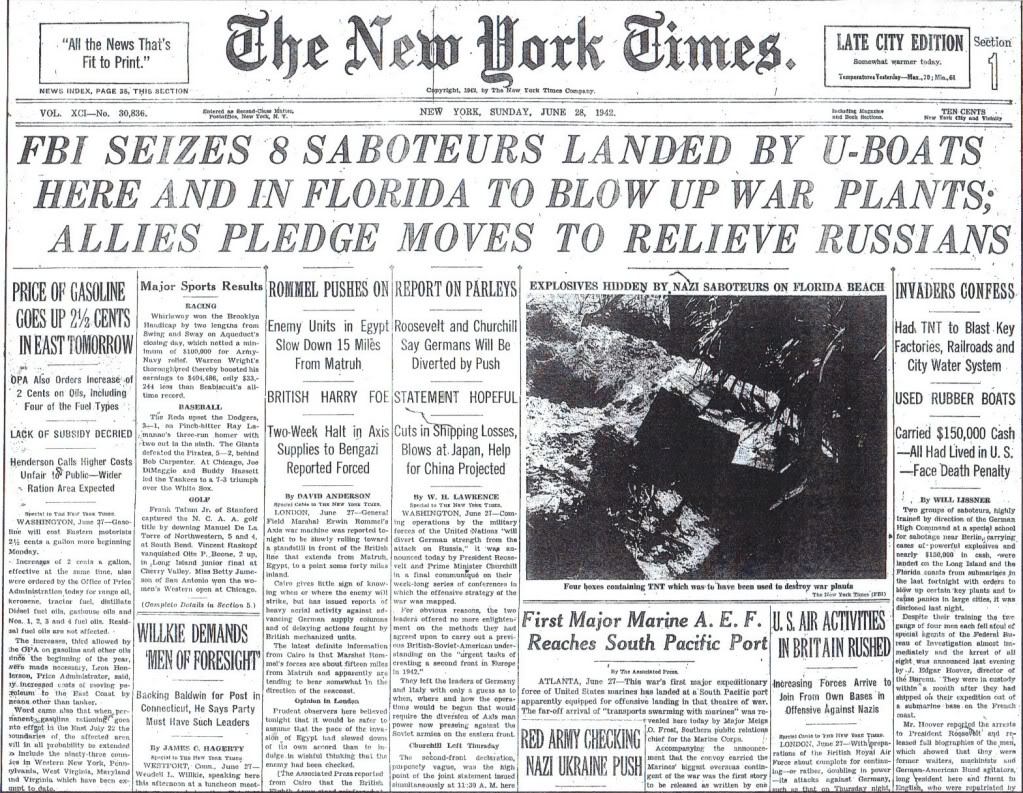 Nazi saboteurs new york times headline
