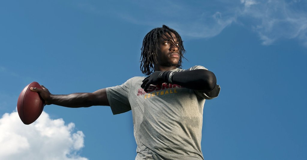 Washington Redskins' rookie starting quarterback Robert Griffin III poses for a photograph in Ashburn VA August 27,2012 (Photo by John McDonnell/The Washington Post via Getty Images)