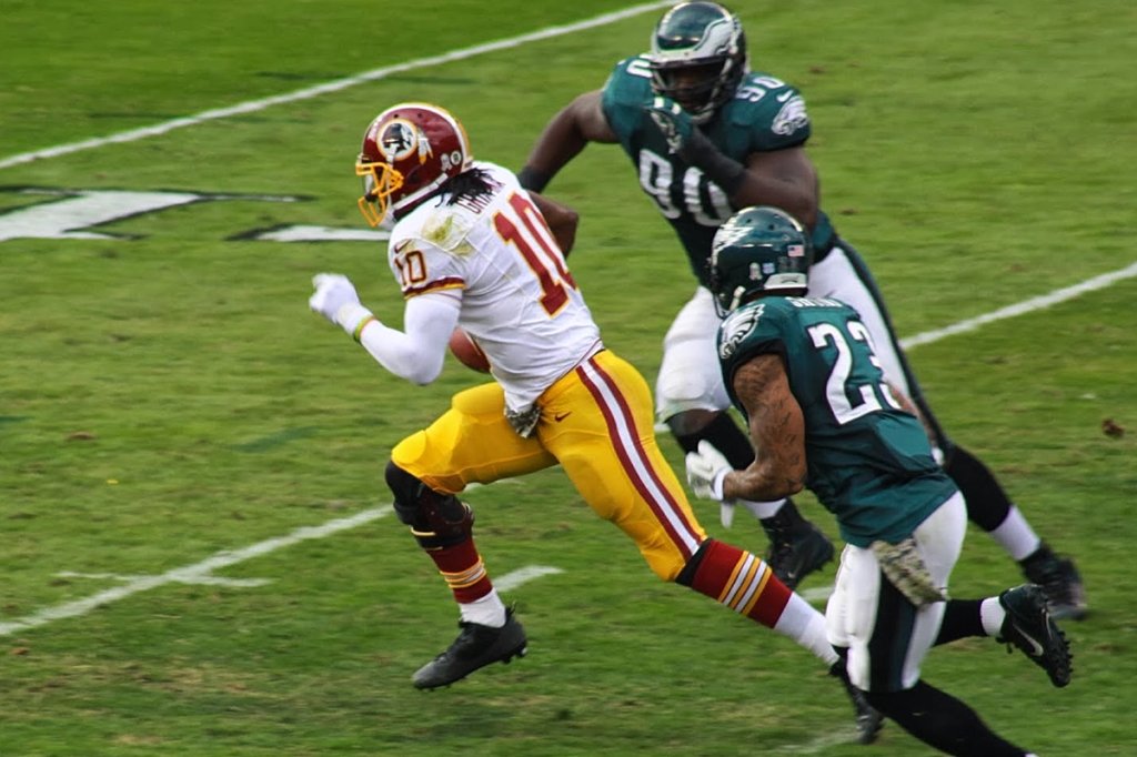 Robert Griffin III on a read-option run during the Redskins 24-16 loss to the Eagles in the 2013 season.