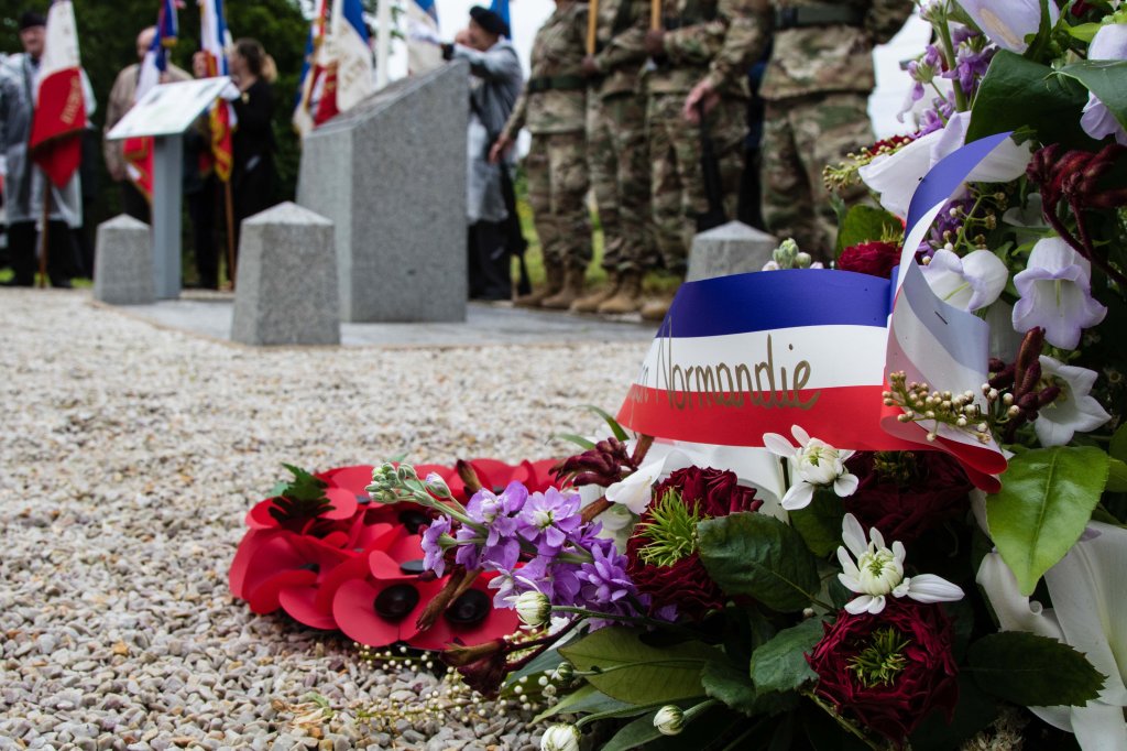 The first advanced headquarters of the Supreme Headquarters Allied Expeditionary Force and Dwight D. Eisenhower memorial ceremony takes place June 7 at Tournieres, France. More than 1,300 U.S. Service Members, partnered with with 950 troops from across Europe and Canada have converged in northwestern France to commemorate the 75th anniversary of Operation Overlord, the WWII Allied Invasion of Normandy, commonly known as D-day. Upwards of 80 ceremonies in 40 French communities in the region will take place between June 1-9, 2019. U.S. Army photo by Sgt. Dommnique Washington, 7th Mobile Public Affairs Detachment.