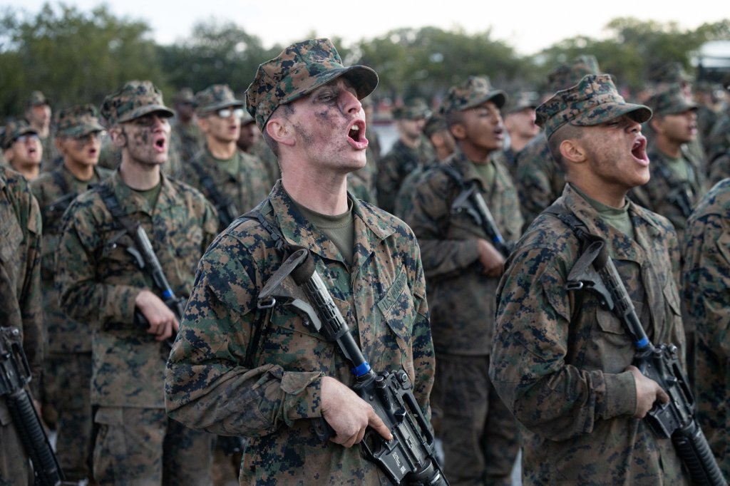 Marines receive Eagle, Globe and Anchor.