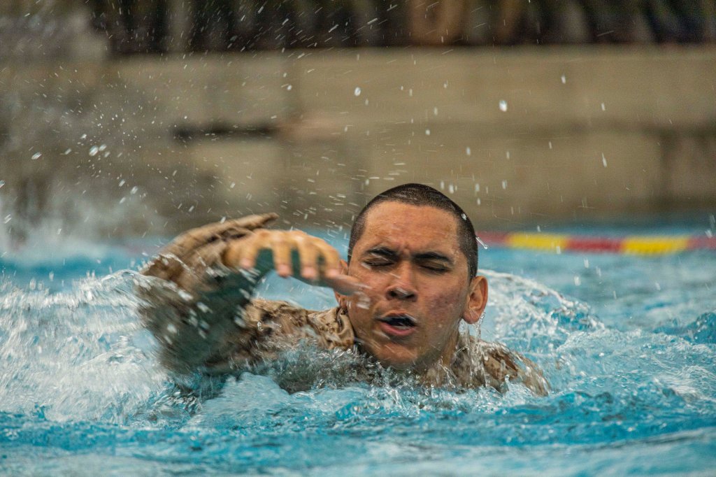 Marine recruit swimming