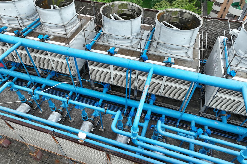 Cooling towers for an AI data center.