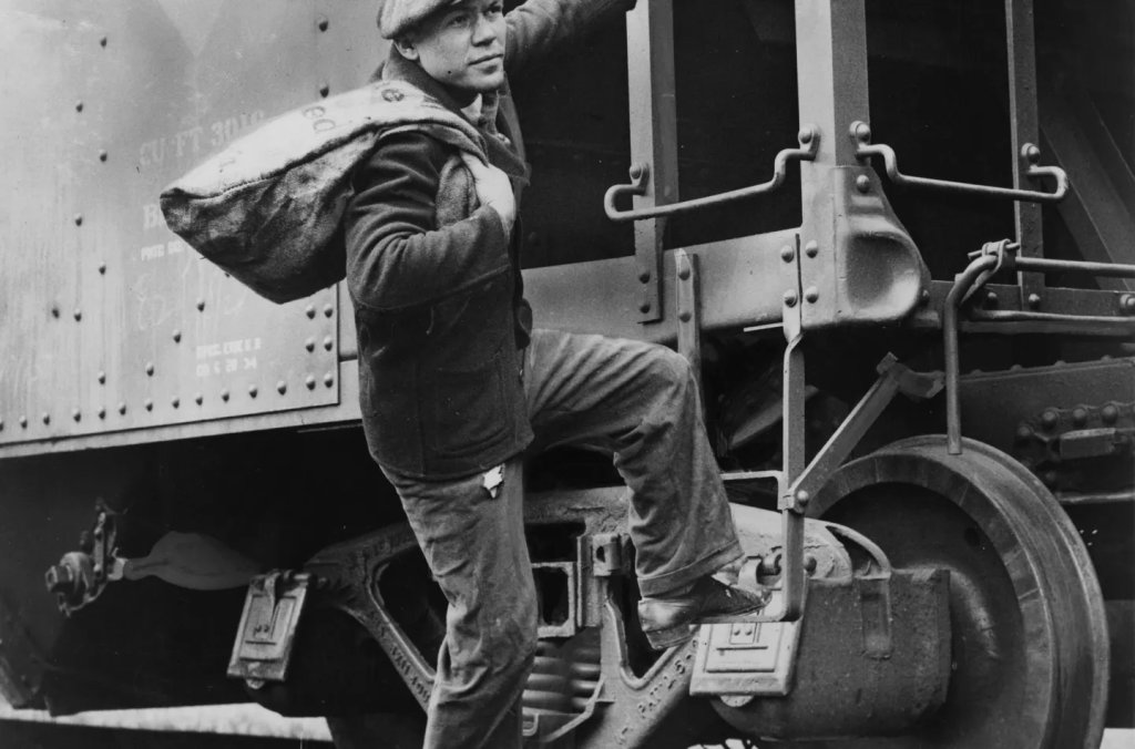 hobo signs boarding train loc