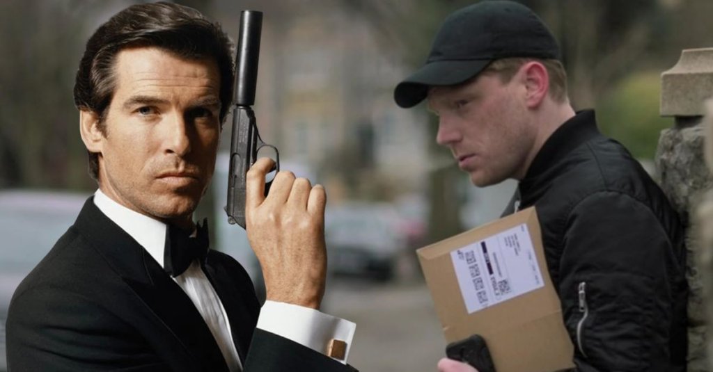 James Bond hoax Pierce Brosnan as James Bond and 007-wannabe Scott Rose-Marsh in his most famous role to date, a Welsh series called Yr Amgueddfa. (Amazon MGM/Boom Cymru)