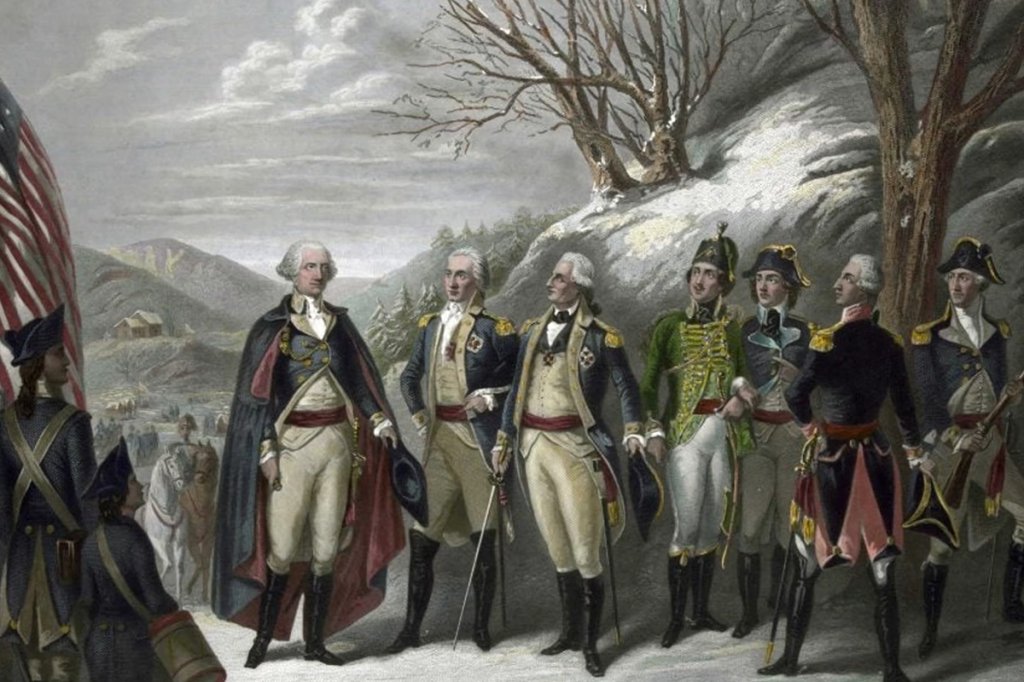 baron von steuben blue book valley forge eneral Washington with Johann De Kalb, Baron von Steuben, Kazimierz Pulaski, Tadeusz Kosciuszko, Lafayette, John Muhlenberg, and others.