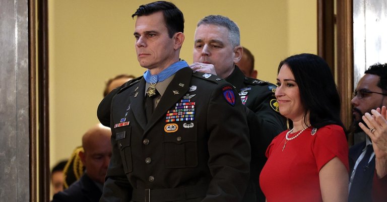 Chief Warrant Officer Eric Slover receives the Medal of Honor during the State of the Union address at the U.S. Capitol on February 24, 2026.