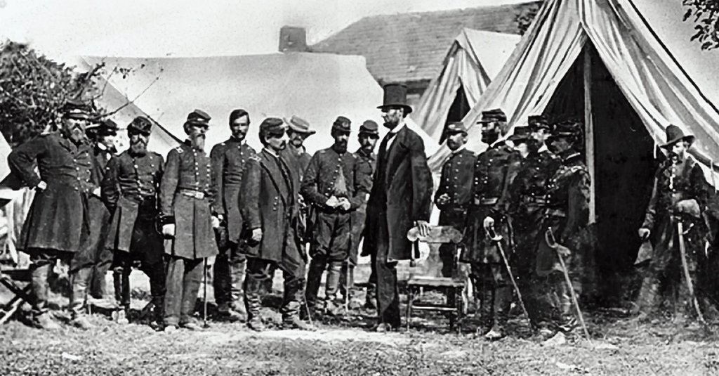 President Abraham Lincoln visits the battlefield at Antietam