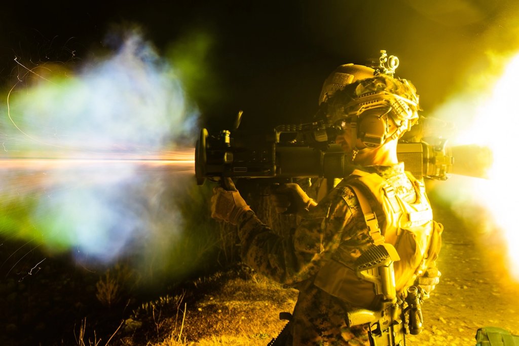 U.S. Marine Corps Lance Cpl. Hunter Cross fires an M3E1 multipurpose anti-armor anti-personnel weapon system (MAAWS) also known as the Carl Gustaf, a man-portable, reusable, breech-loading, 84 mm recoilless rifle capable of destroying armored targets. (U.S. Marine Corps photo by Lance Cpl. Brian Bolin Jr.)