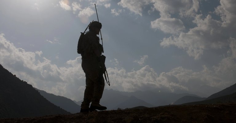 A soldier of the 45th Infantry Brigade Combat Team national guard slogan outdated okng afghanistan