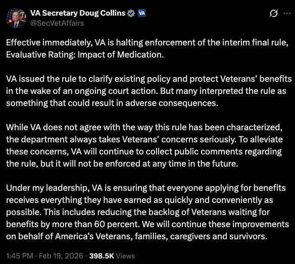 new disability rating rule doug collins x statement