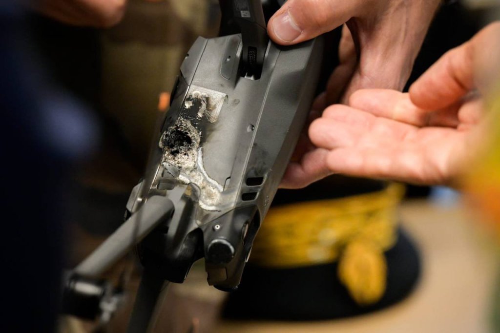 The result of HELMA-P's laser impact on a DJI Mavic drone during tests