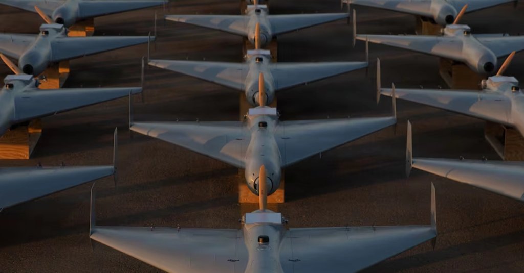 Low-cost Unmanned Combat Attack System (LUCAS) drones are positioned on the tarmac at a base in the U.S. Central Command (CENTCOM) operating area, Nov. 23. The LUCAS platforms are part of a one-way attack drone squadron CENTCOM recently deployed to the Middle East to strengthen regional security and deterrence. (Courtesy Photo)