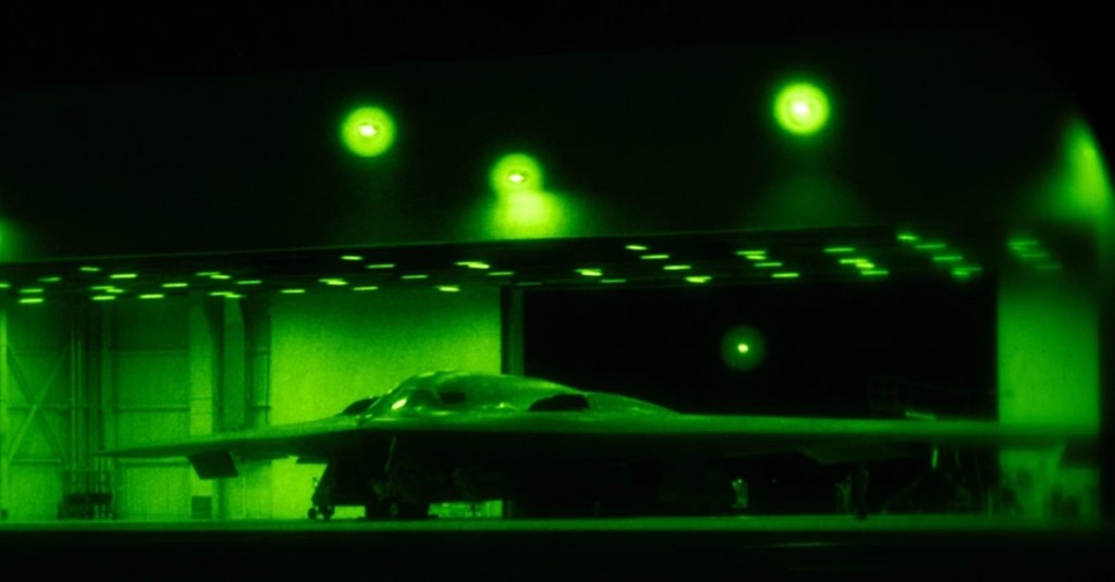 A U.S. Air Force B-2 Spirit is prepared for operations ahead of Operation MIDNIGHT HAMMER at Whiteman Air Force Base, Missouri, June 2025.