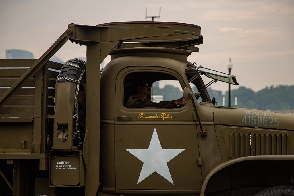 A M35 2.5-ton Cargo truck prepares for the 250th Army Birthday Parade, June 14, 2025, in Washington D.C. The parade recognized the Army’s 250 years of continuous service with marching units, ceremonial elements, and historical displays from every major era. (U.S. Army photo by Spc. Rebeca Soria)