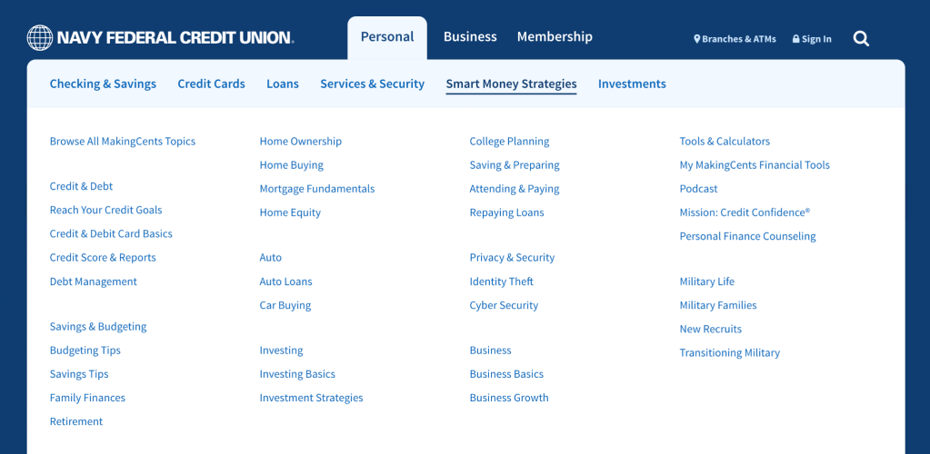 NFCU website navigation 