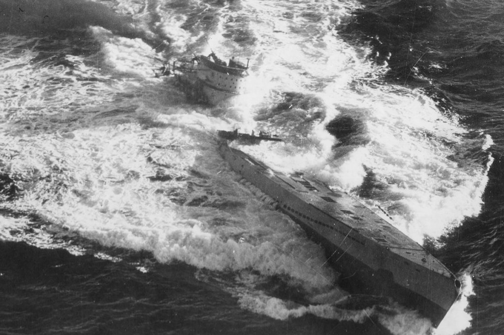 kamikaze attack submarine U-185 depth charge navy