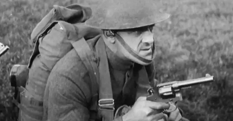 A Doughboy of the 88th Division with a Colt M1917 Revolver. (National Archives and Records Administration)