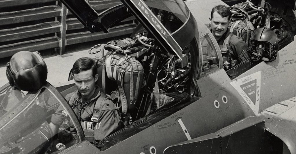 Major Robert Lodge medal of honor and Capt Roger Locher in the cockpit of their F-4D at Udorn RTAFB, Thailand, 1972.