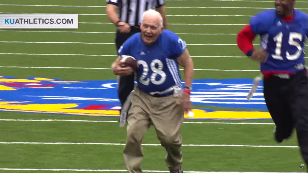 Watch this 89-year-old WWII veteran score a touchdown at Kansas University