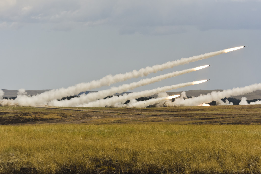 Artillery rockets being launched