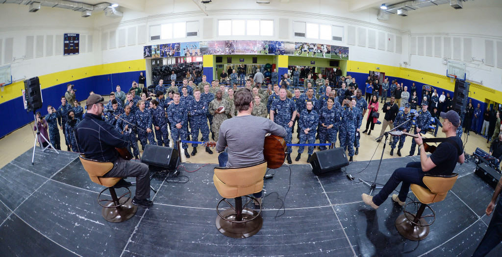 Country music star and former paratrooper playing with his band for troops