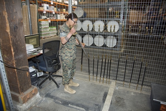 A soldier in the supply room